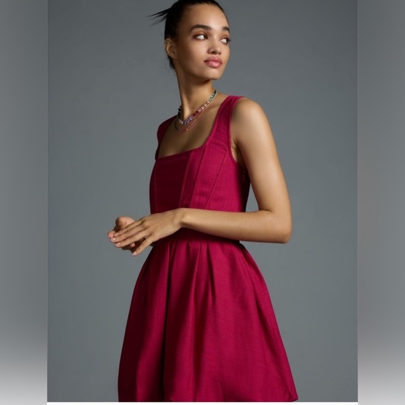 AURETA STUDIO Anthropologie Corset Bubble Dress with Pockets in Raspberry Size 6 - Picture 3 of 11